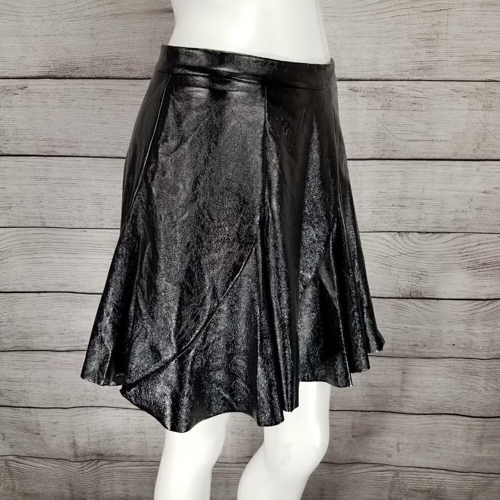 NWT Topshop Idol Mini Skirt Faux Vegan Leather Flare A-Line Black Sz 6 Goth Fall